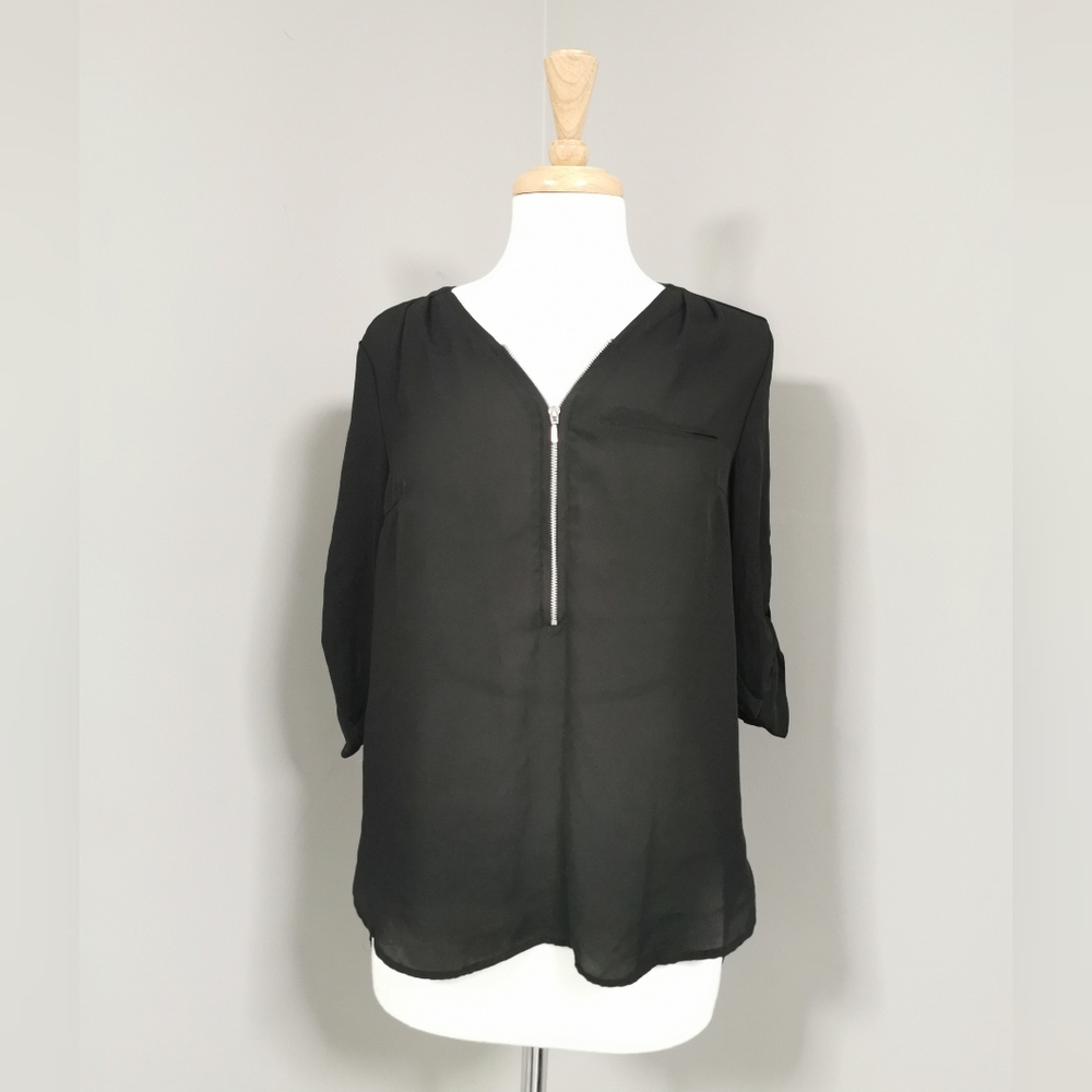 Black Sheer Zip detail Blouse - Dynamite  Size Med